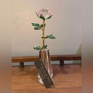 TAHARI Single Pink Crystal Rose And Vase Home Decor New With Tags